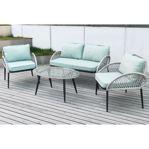 4 pièces meubles de patio PE osier rotin canapé sectionnel étanche extérieur jardin métal rotin canapé - Product Image 1