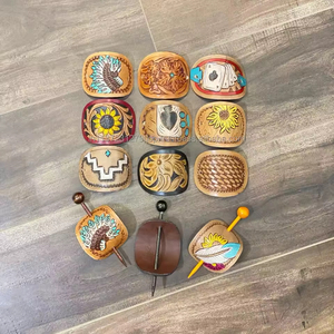 Western Style Tooled Leather Vintage Women <b>Hair</b> Stick Barrette <b>Clips</b> Genuine Leather <b>Hair</b> <b>Slide</b> Bridesmaid <b>Hair</b> Accessories - Product Image 4