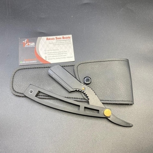 Couteau de rasoir de rasage droit professionnel en acier inoxydable noir mat avec logo personnalisé lame exposée unique - Product Image 3