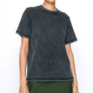 High Quality Vintage Acid Wash T-Shirt 100% Cotton Breathable Knitted Oversized Tshirts for Women - Product Image 1