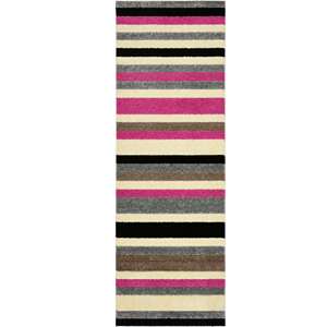 Tapis de salon en peluche lavable rayé rose Netline Home Linea, style bohème - Product Image 5