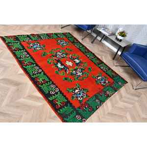 Alfombra Turca Vintage de 5.3x6.5 pies, Alfombra de Lana con Puntos Rojos y Verdes - Product Image 3