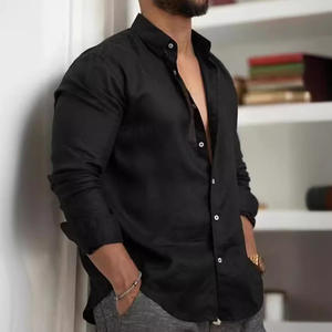 Camisas informales del fabricante para hombre, Tops formales con mangas largas, cuello levantado, abotonado, 100% algodón a cuadros, antiarrugas - Product Image 2