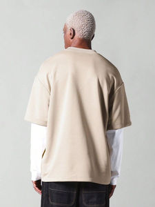 เสื้อยืดแนวสตรีทแขนยาวผ้าวาฟเฟิลสองชั้นพิมพ์ลายทางไหล่ทรงหลวมโอเวอร์ไซส์ผ้าดิบผ้าคอตตอน100% - Product Image 5