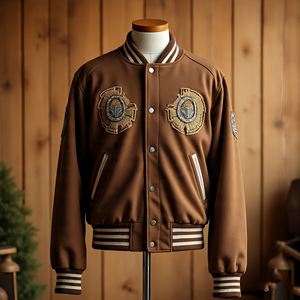 Veste universitaire brodée en chenille pour hommes vestes à manches en cuir de mouton hommes hiver patchs de broderie personnalisés veste universitaire pour hommes - Product Image 5