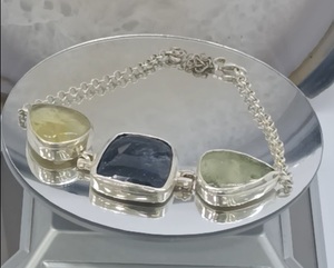 925 Sterling Silver Modern Trendy <b>Bracelet</b> with White <b>Opal</b> and White Quartz Stones Handmade Elegant Womens Jewelry - Product Image 3