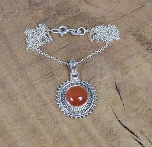 Pendentif en argent sterling 925 de forme ronde en cornaline plaqué or cadeau de mariage parfait de couleur orange pour l'amour 925 timbre - Product Image 3