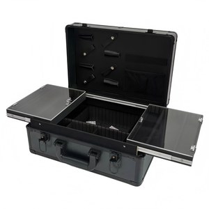 Estuche para Barbería con 6 Compartimentos Deslizantes para Máquinas Cortapelos, Caja <span class=keywords><strong>de</strong></span> <span class=keywords><strong>Herramientas</strong></span> <span class=keywords><strong>de</strong></span> Peluquería, Organizador <span class=keywords><strong>de</strong></span> Recortadoras, Caja <span class=keywords><strong>de</strong></span> Almacenamiento <span class=keywords><strong>de</strong></span> Metal, Maletín Portátil - Product Image 1