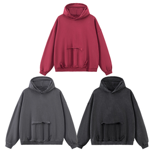 Haute qualité vêtements pour hommes Streetwear Hip Hop lavage à l'acide strass à capuche personnalisé soleil délavé surdimensionné pull noir hommes sweats à capuche - Product Image 4