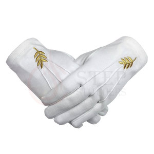 Gants de parade en coton blanc avec nœud doré brodé – Vente en gros – Fournisseur de qualité supérieure - Product Image 2