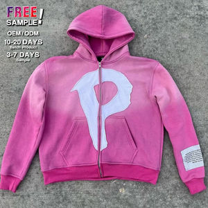 Sudadera con capucha de invierno 100% algodón de peso pesado sin cuerdas personalizada con logotipo de parche bordado lavado con ácido y diseño desgastado - Product Image 2