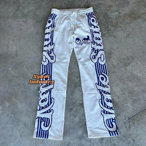 Pantalones holgados con estilo para mujer, 420 GSM, algodón pesado, diseño informal con correa lateral, estampado personalizado, lavado de colores, Material de algodón 100% - Product Image 4