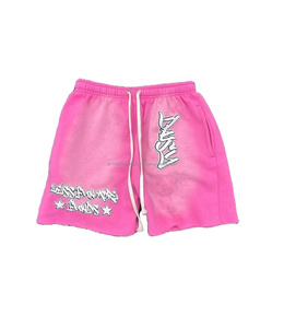2024 unisexe lavage à l'acide Shorts ensemble Logo personnalisé bouffée impression Streetwear fait maille coton tissu gros conseil Shorts non tissé - Product Image 3