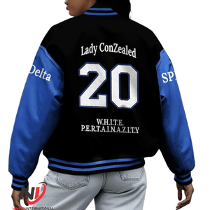 เสื้อแจ็กเก็ตสตรีปักลาย Zeta phi Beta sorority, เสื้อแจ็กเก็ตแขนหนังแกะปักลาย - Product Image 3