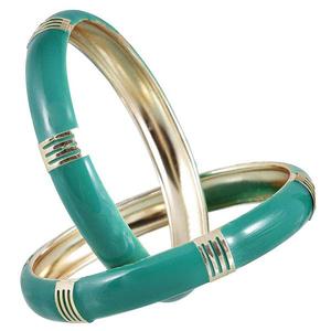 Kriaa Set of 2 <b>Fine</b> Green Enamel Gold Plated <b>Bangles</b> 1401131_2.6 - Product Image 1