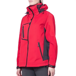 Women's Red/Black Softshell Hooded Jacket Stylish <b>Raincoat</b> - Product Image 2