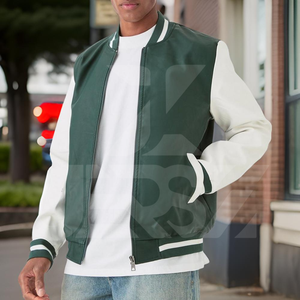 Blouson aviateur universitaire en laine style sport classique pour hommes, léger, hiver, matelassé en nylon, fermeture à glissière, ourlet côtelé aux poignets - Product Image 1