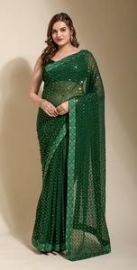 Georgette Saree-ropa de boda india de diseñador, blusa bordada de diseñador para chicas, para fiesta, de moda, 2023 - Product Image 3