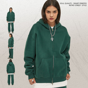 Sweatshirts à capuche zippés avec logo personnalisé sweatshirts à capuche épais avec impression bouffante vierge sweat à capuche de haute qualité avec fermetures à glissière - Product Image 4