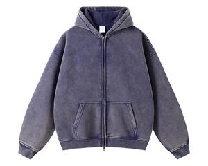 Custom Acid Wash Embroidered 100% Cotton French Terry Zip up <b>Jacket</b> for Men Blank ODM solid pattern design hoodie100% cotton - Product Image 4