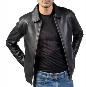 Blouson de moto en cuir personnalisé pour homme avec col montant et logo frontal, chauffant et respirant pour l'hiver - Product Image 3