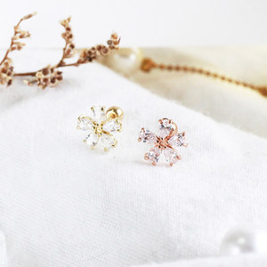 Orecchini di base da donna alla moda in oro 14k Fine per feste con 5 foglie di zirconi con fiori Piercing cubici regali all'ingrosso K-gioielli - Product Image 4