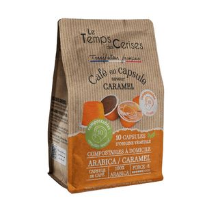 Capsules de café aromatisées au caramel compatibles avec Nespresso – Pack de 10 capsules par Le Temps des Cerises, certifiées IFS - Product Image 1