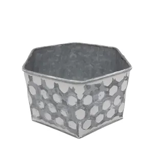 必須アイテム屋内屋外床の家の装飾の卸売のための白いアンティーク植木鉢と小さな金属プランター六角形の酸化物