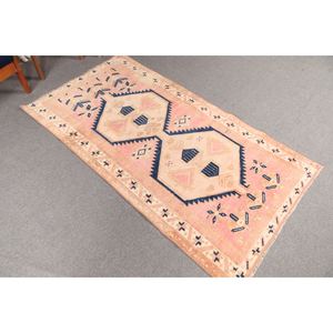 Tapis turc 3,37 x 6,2 pieds, petit tapis vintage, tapis géométrique rose et bleu - Product Image 2
