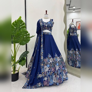 Lehenga Choli en soie chinon lourde pour femmes, mariage, designer indien, tenue de soirée, broderie de mariée - Product Image 2