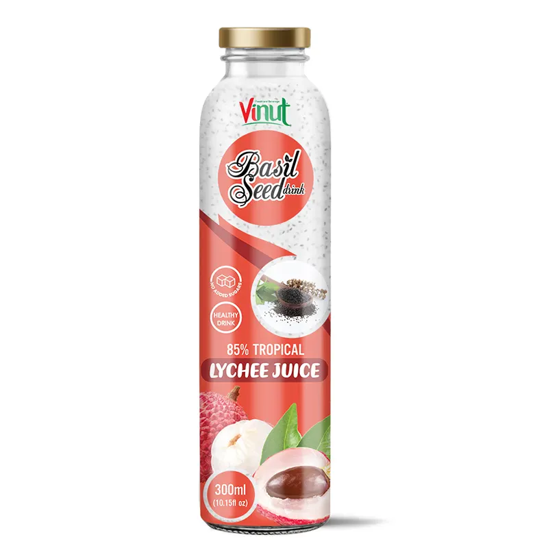 300ml cam şişe VINUT fesleğen tohumu içeceği tropikal Lychee üretici dizini hayır eklendi şeker