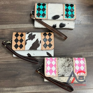 Cartera larga de cuero de vaca con estampado a cuadros para mujer, monedero de moda, tarjetero y compartimento para efectivo - Product Image 1