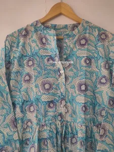 Standard Quality Floral Block Print Dress Cotton Handmade Dress Available at Wholesale Price Skater Circle Dress - Product Image 5