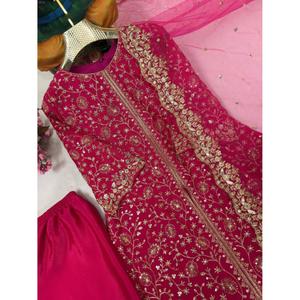 Ropa Étnica de Lujo, Kurti de Seda Chinon, Palazzo, Dupatta de Malla Suave para Mujer, Colección Festiva Nupcial para Fiestas, Colores Personalizados, Estilo Indio - Product Image 5