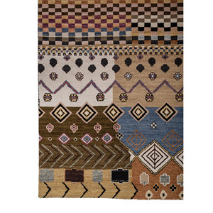 Alfombra Manchaha 9x12 de Lana y Seda de Bambú Anudada a Mano, Gris y Negra con Patrón Geométrico para Sala de Estar, Pasillo, Rectangular LES-463-C - Product Image 4