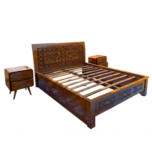 Lit en teck massif traditionnel javanais, tête de lit sculptée à la main de qualité supérieure, pour hôtel, villa, vente en gros - Product Image 2