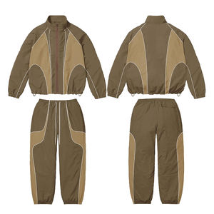 Conjunto de chándal deportivo cortavientos de nailon y poliéster para hombre con cremallera y pantalones con logotipo personalizado - Product Image 2