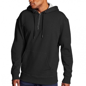 Vente en gros de sweats à capuche avec cordon de serrage et demi-fermeture éclair à manches longues pour hommes, logo personnalisé, motif écossais, col montant, polaire, teinte unie pour l'hiver - Product Image 1
