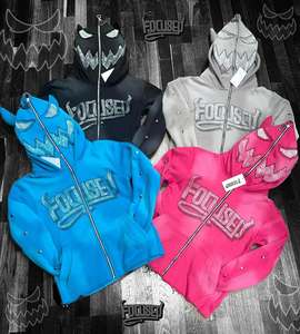 Conjunto personalizado de sudaderas con cremallera y pantalones de chándal para hombre, chándal lavado con ácido con logotipo, conjunto de pantalones de chándal acampanados con bordado desgastado y Sudadera con capucha - Product Image 5