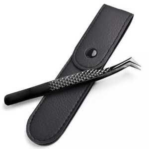 Pince à épiler de haute qualité en acier inoxydable noir à pointe fine de 90 degrés, 10 mm, isolation, étiquette privée, extension de cils - Product Image 3