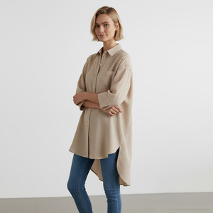 Camisa Larga de Lino para Mujer, Informal, Tejida, con Patrón Sólido, Simple, Moderna y Lavable - Product Image 3