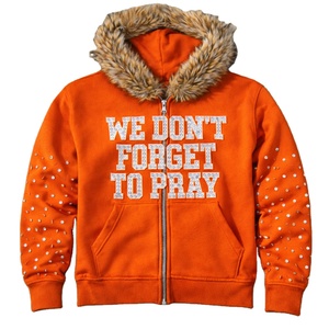Sudaderas con Capucha de Piel Sintética Naranja de la Mejor Calidad, con Pedrería Personalizada, 100% Algodón, Felpa Gruesa de 360 g/m², Sudaderas con Cierre para Hombre, Ecológicas - Product Image 1