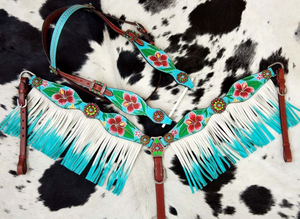 Softy Leather 100% Indian Cow Leather Western Headstall Breastplate Collar Set Logotipo personalizado Ajustable Indian Horse Tack Fringe - Product Image 2