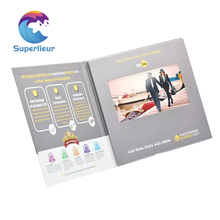 Superlieur-tarjeta de invitación A4 de 7 pulgadas, folleto de vídeo Digital Hd, pantalla Lcd