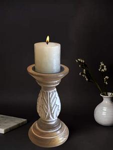 <b>Wooden</b> <b>Candle</b> <b>Holder</b> Intricate Leaf Carving Design for <b>Pillar</b> <b>Candles</b> Elegant Rustic Vintage Decor for Home Mandir Cafe - Product Image 3