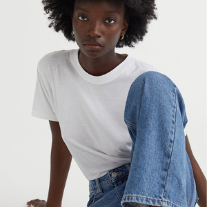 En blanco liso blanco cuello en V mujeres camisetas impresión personalizada 100% algodón mujeres camiseta - Product Image 1