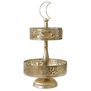 Soporte de Metal dorado elegante, diseño de recorte árabe, soporte de pastel de Metal, soporte de postre de pastel de 2 niveles, superventas, exhibición de pastel Islámico - Product Image 3
