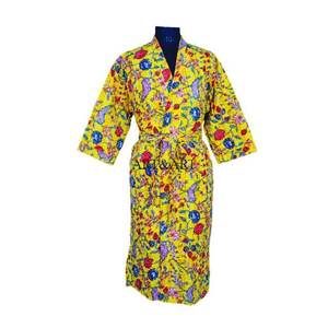 Bata de Baño Kimono Kantha de Lujo y Calidad Premium para Mujer, Larga, Elegante, de Verano, 100% Algodón, Diseño Floral, Estampado a Mano - Product Image 1