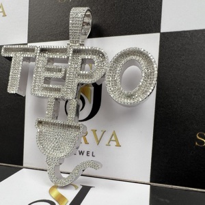 Plata de Ley 925 Iced Brilliant Cut VVS Diamond IGI Certified Fine Pendants Charms 14K Gold Name Letter Vintage Custom Unisex - Product Image 2