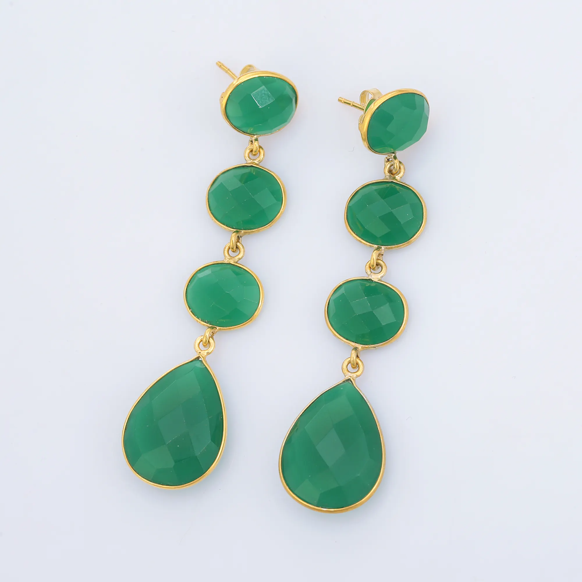 Amazing Green Onyx Long Earring Gold Plated Lovely Drop Earring for Girls and Women available at Affordable Price in India